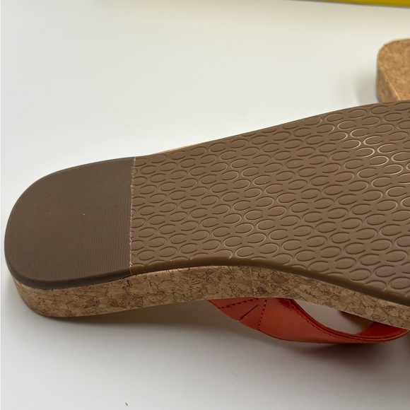 Joan & David Orange Patent Cork Thong Sandals with Gold Buckles